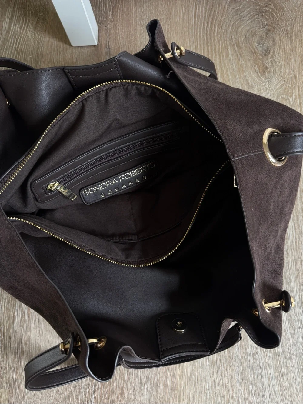 Sondra Roberts Dark Brown Suede & Leather Tote - Picture 2 of 5